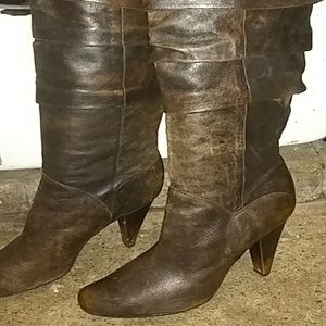 BCBGIRLS Distressed Brown Leather Heeled Boots